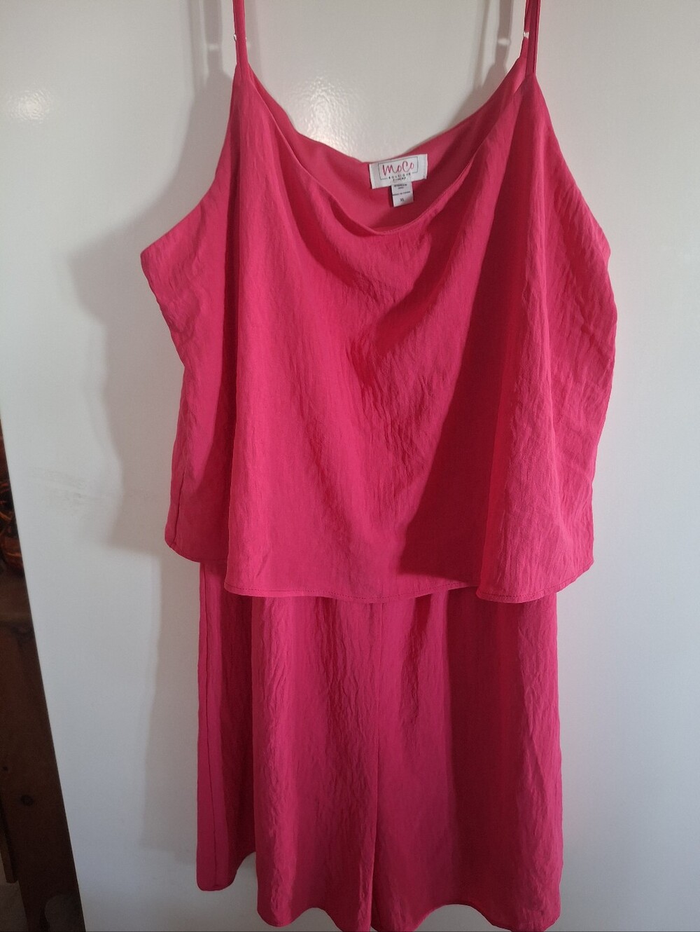 Moco Hot Pink Spaghetti  Strap Layered Romper